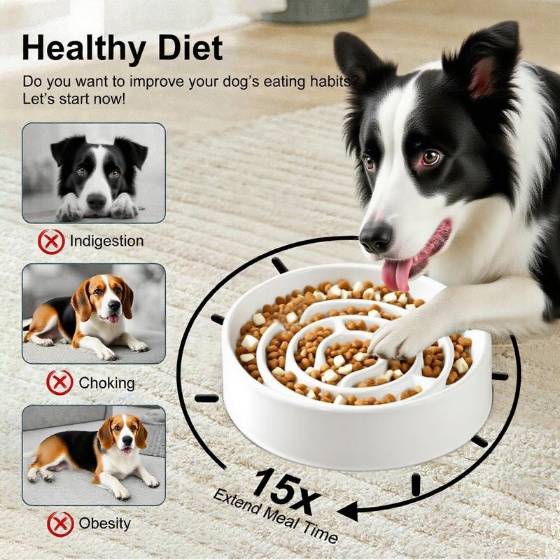 F'DIARY Ceramic Slow Feeder Dog Bowls with Anti-Slip, Slow Feeder & Non-Slip Design, Boredom and Anxiety Reducer, Suitable for All Breed Dogs and Cat (Ceramic-White) - Image 3